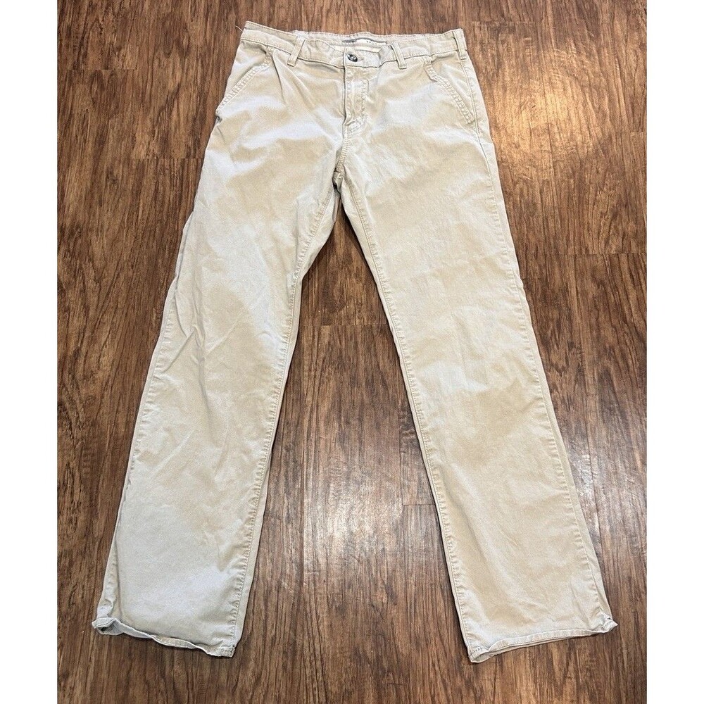 BKE Buckle Jake Chino Pants Men 34L Beige Canvas Straight Stretch Work Casuals